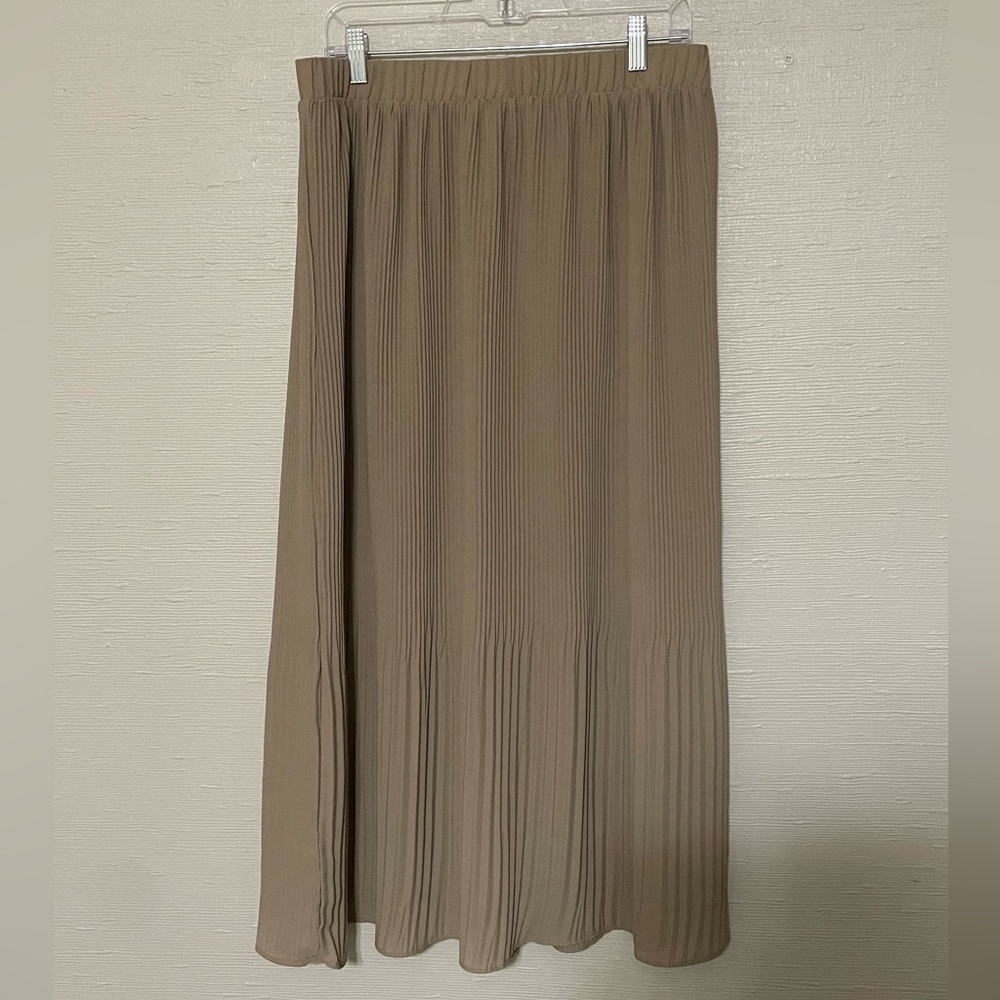 Taupe Pleated Midi Skirt